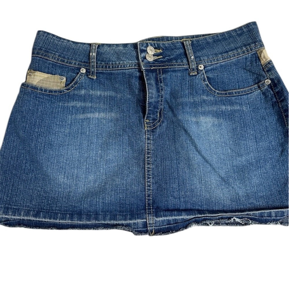 Vintage Y2K Mini Denim Jean Skirt Zoey Beth Camo Diistressed Juniors‎ Size 15/16
